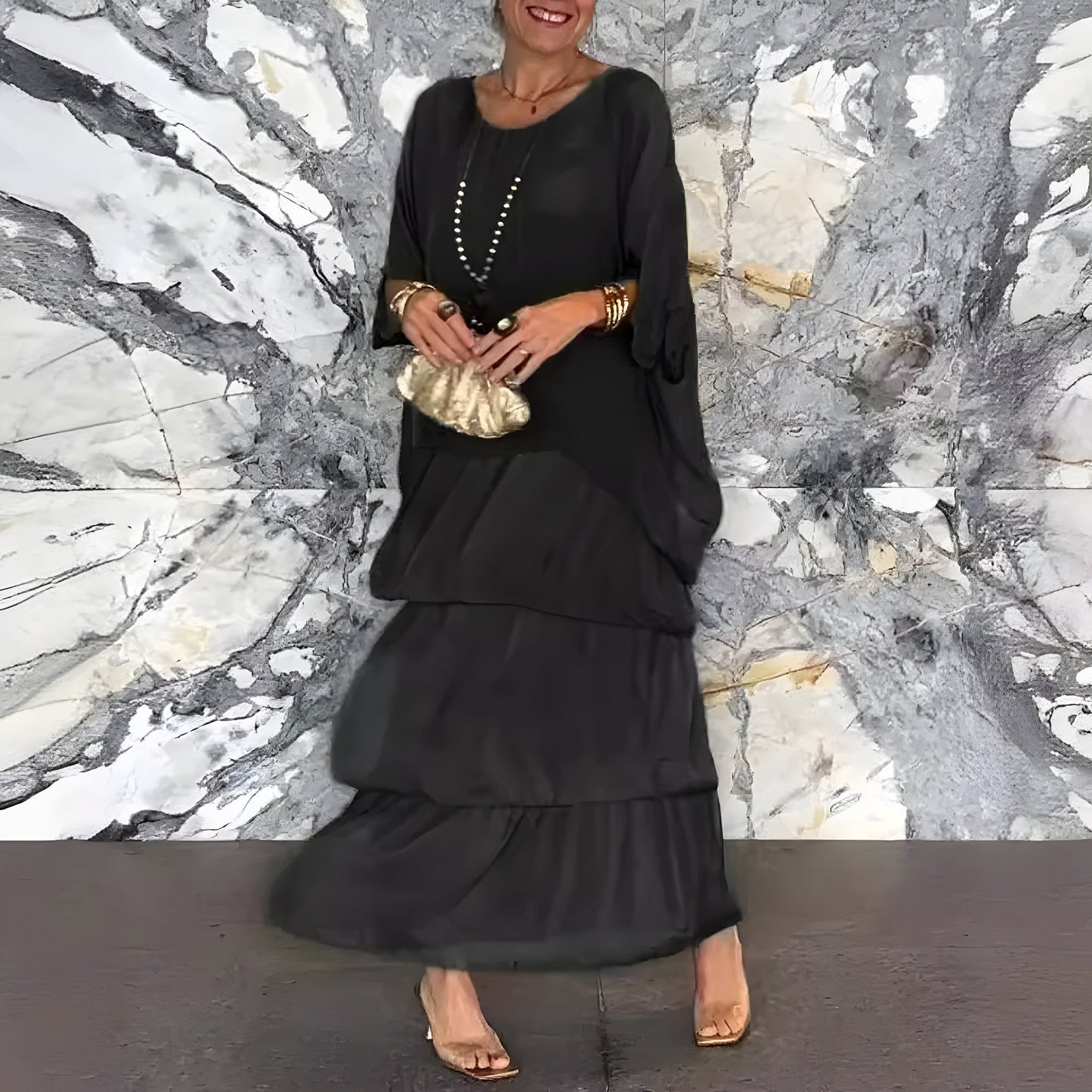 Monica™ | Chiffon jurk met Cake Rok