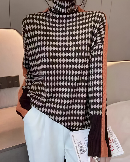 Romée™ | Elegante Gebreide Trui met Hoge Kraag en Diamantstructuur