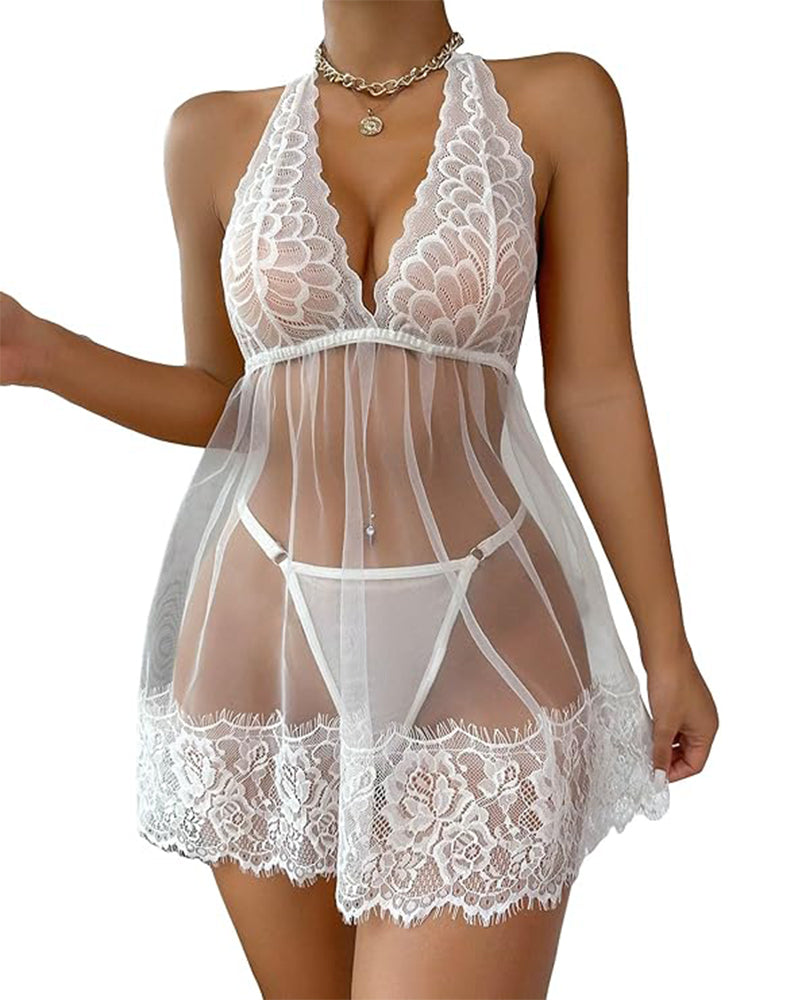 Isola™ | Kanten Halter Babydoll Set met String