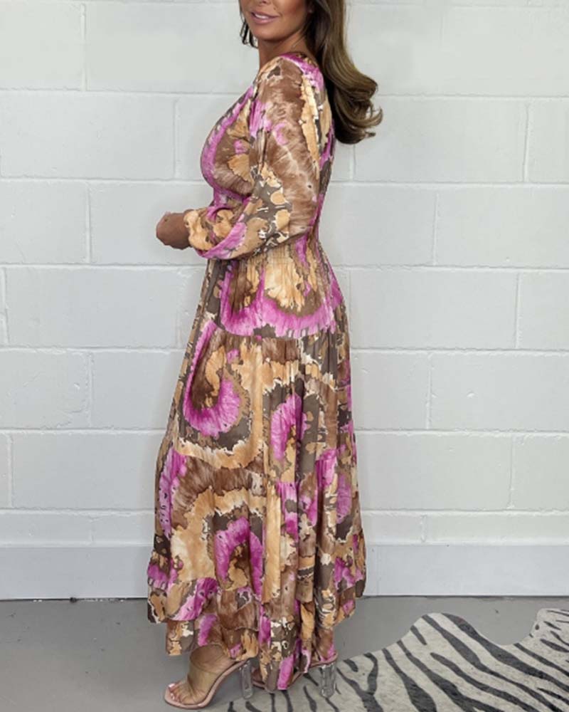 NOËLLE™ | Diepe V kleurrijke lange jurk