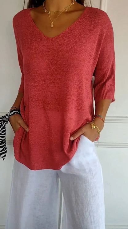Anna™ | Luchtige Tricot Top met V-hals