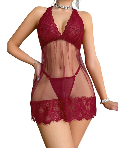 Isola™ | Kanten Halter Babydoll Set met String