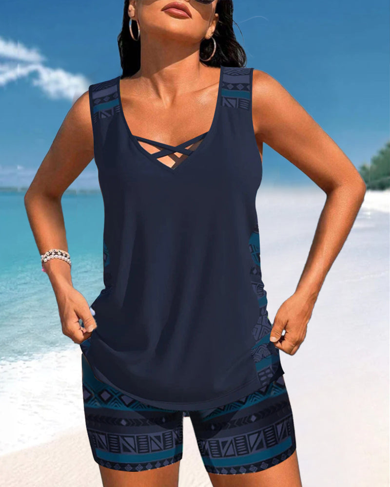 Lulu™ | Tankini met geometrische print en V-hals