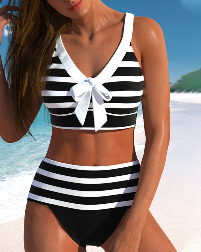 Keyla™ | Gestreepte hoge taille bikini