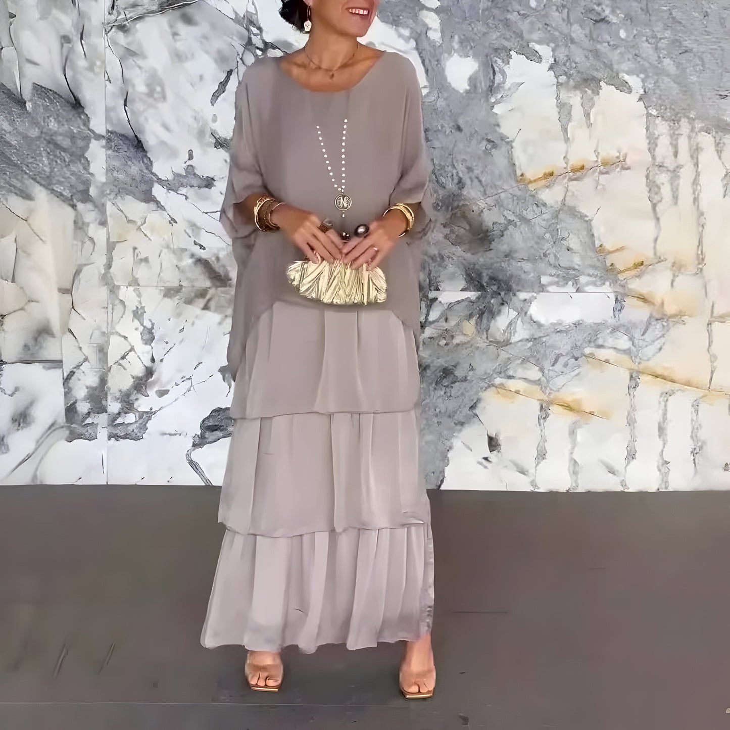 Monica™ | Chiffon jurk met Cake Rok