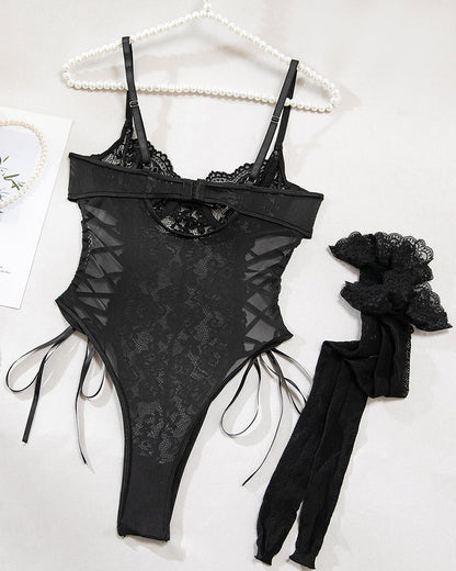 Ameline™ | Transparante Kanten Body met Bloemendessin en Strikdetail