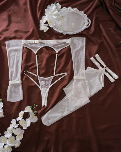 Leya™ | Sheer Lingerieset met Body, Handschoenen & Kousen