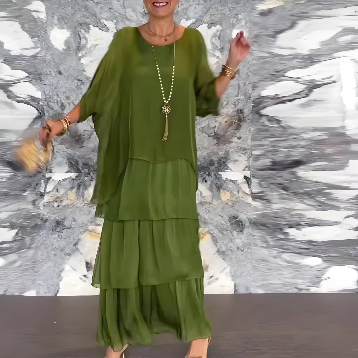 Monica™ | Chiffon jurk met Cake Rok