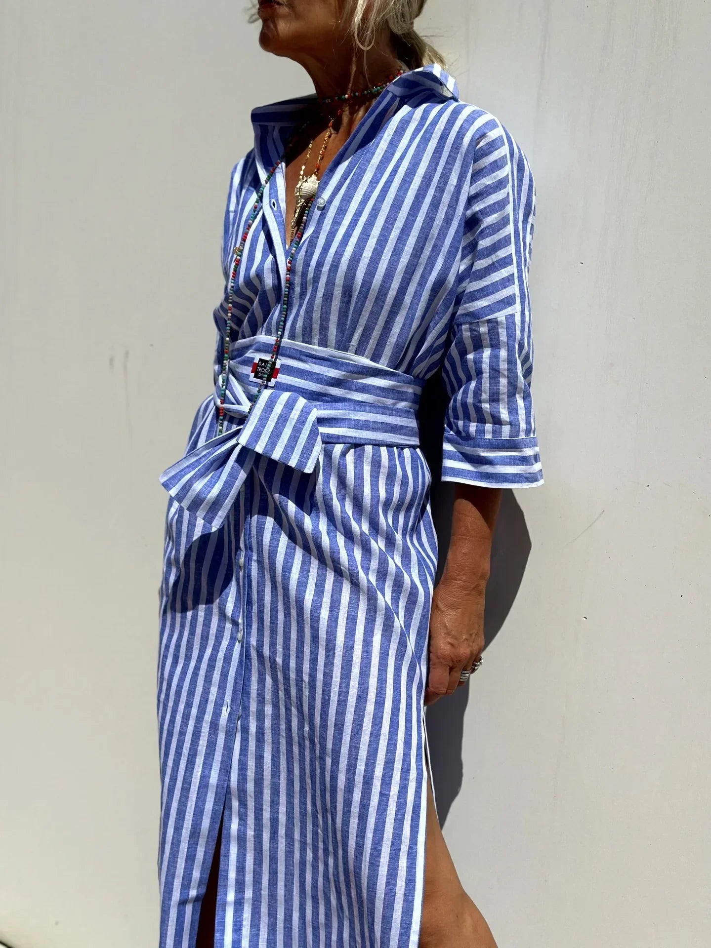 NOËLLE™ | Elegante Gestreepte Overhemdjurk