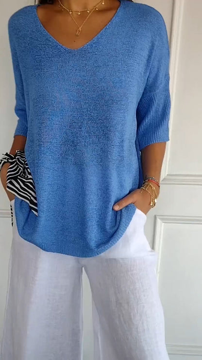 Anna™ | Luchtige Tricot Top met V-hals